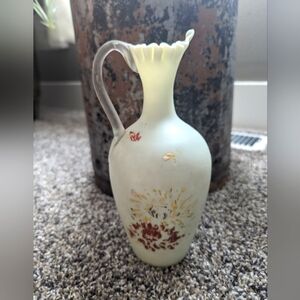 GLOWS -Victorian Satin Vaseline Glass Vase/Pitcher